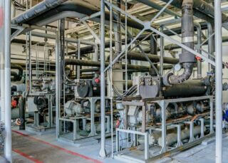 A vast installation of industrial refrigeration equipment